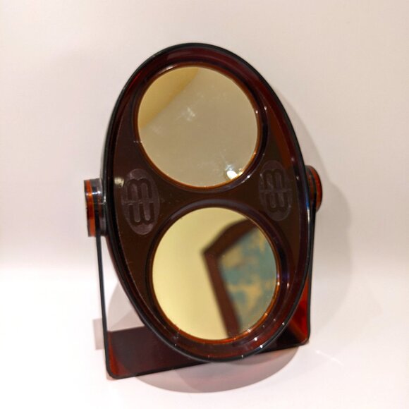 Vintage 1970s Faux Tortoiseshell Swivel Vanity Mirror – Oval Dual-Sided 10" Tall - Picture 2 of 8